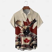 economico Modello di bandiera-Festa del Canada Per uomo Bandiera Renna Camicia Camicia Estiva Camicia con Bottoni Manica Corta Moda Casual Ferie Estate Primavera Collo ripiegato Stampa 3D camicie con colletto Una tasca anteriore