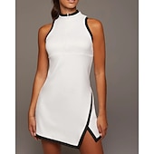 voordelige Dames jurk-Dames Lapwerk Tennisjurk Mouwloos Contrasterende binding Splitsen Ademend Tennis Augurkbal Yoga V-hals Jurken Zwart Wit Rood Spandex Tenniskleding