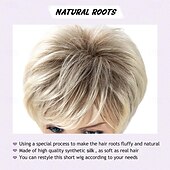 お買い得  古いかつら-女性用ショートブロンドウィッグ、ピクシーカットウィッグ、前髪付き、レディースナチュラルレイヤード合成毛ウィッグ、ブロンドミックスホワイトウィッグ、普段使いの仮装アクセサリー、コスチューム、コスプレ、ハロウィンパーティーでの使用