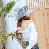 billige Partyhatter-Hatter organza Bryllup Aftenselskap Te Fest Strand Hesteløp Elegant søt stil Solbeskyttelse Med Blomster Hodeplagg Hodeplagg