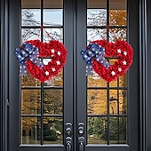 voordelige Decoratie van de Onafhankelijkheidsdag-Patriottische 4 juli krans voor voordeur, onafhankelijkheidsdag, Amerikaanse vlag, rood, wit, blauw, deur, buitendecoratie, rustieke boerderij, gaas, verandadecoratie