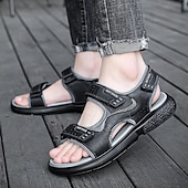 cheap Outdoor Sandals-Men&#039;s Brown Faux Leather and Mesh Sport Sandals with Dual Buckle Straps – Durable Outdoor Sandals for Hiking, Beach or Vacation Wear