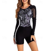 preiswerte Hautausschlagswächter-Damen Anti UV Shirt Badeanzug Bademode UV-Sonnenschutz UPF50+ Langarm Bademode Badeanzug Frontreißverschluss Schwimmen Surfen Strand Wassersport Bedruckt Sommer Frühling Herbst