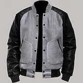 preiswerte Herrenjacken &amp; Herrenmäntel-Herren übergangsjacke Collegejacke Alltagskleidung Lederärmel Frühling &amp; Herbst Einfach Streetwear Stehkragen Kurz Schwarz Weiß Hellgrau Dunkelgray Jacken