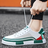 billige Sneakers til herrer-Herre Fritidssko for menn Gange Fritid PU Lær Netting Pustende Bekvem Sklisikker Snøring Svart Grønn / Hvit Sommer Vår