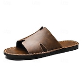 economico Infradito da Vacanza-sandali da uomo in similpelle marrone con punta aperta – comode scarpe estive slip-on per la spiaggia, la piscina o il relax casual
