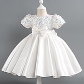 abordables Robes de fête-Tout-petit Fille Robe de Soirée Paillettes Manche Courte Mariage Soirée Paillettes Fermeture éclair Noeud de cravate Actif Adorable Polyester Mi-long Robe de Soirée Été Printemps Automne 4-7 ans