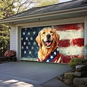 お買い得  ガレージとドアのバナー-4th of Julyドア装飾ガレージドアカバー、アメリカの愛国的なワシの屋外バナー、大規模バックドロップ、ホリデー屋外ガレージドアの家の壁の装飾