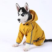 baratos capa de chuva-Capa de chuva para cachorro, capa de chuva impermeável com capuz, capa de chuva refletiva alta para animais de estimação com furo para guia para cães pequenos, médios e grandes