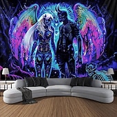 זול שטיחי קיר של Blacklight-שטיח קיר בחושך קופץ באור מסיבת זוהר מגיב ל-UV דמונים טריפיים ערפיל תלוי אמנות קיר מראה לסלון חדר שינה