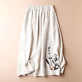 abordables Robes-Femmes Jupe Évasé Basique Occasionnel Maxi Taille Basse Jupes Fleuri Broderie Micro-Élastique Vacances Rue Noir Amande Violet Vert Été Coton