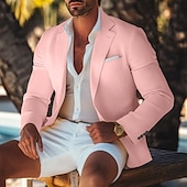 abordables Blazer en lin-Homme Blazer en lin Manteau de sport Mode Occasionnel Couleur Unie Blazer Jaune Rose Claire Bleu Ciel Coupe Standard à boutonnage simple à un bouton