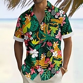 Pánské Květiny Tropické rostliny Havajská košile Košile na knoflíky Aloha košile Krátký rukáv Havajské Dovolená Oblečení na pláž Léto Přehnutý 3D tisk Jedna přední kapsa Len jako košile Trávová zelená levne květinový potisk-Pánské Květiny Tropické rostliny Havajská košile Košile na knoflíky Aloha košile Krátký rukáv Havajské Dovolená Oblečení na pláž Léto Přehnutý 3D tisk Jedna přední kapsa Len jako košile Trávová zelená