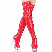 cheap Women&#039;s Boots-Women&#039;s Boots Gladiator Sandals Roman Sandals Heel Boots Indoor Club Thigh High Boots Zipper Platform Round Toe Elegant Casual Minimalism Patent Leather Zipper Black / White Red / White Colorful