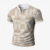 cheap Men&#039;s Color Block Polo-Men&#039;s Color Block Zip Polo Short Sleeve Stand Collar Business Modern Leisure Business Athleisure Casual Daily Zipper 3D Print Summer Robin&#039;s Egg Blue Grey Orange