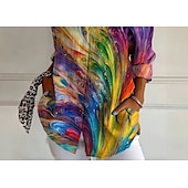 ieftine Topuri de artă și design pentru femei-Pentru femei Cămașă Grafic Geometric Casual Boho Manșon Lung Guler Cămașă Topuri obișnuite Zilnic Ieșire Ținute de petrecere Peteci Nasturi Imprimeu Curcubeu Primăvară, toamnă, iarnă, vară
