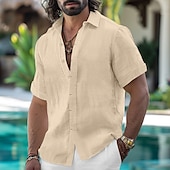 voordelige Vakantie-Voor heren Overhemd Linnen overhemd Zomer overhemd Button-down overhemd Normaal shirt Strand hemd Effen Kleur Vakantie Dagelijks Zwart Wit Blozend Roze blauw Korte mouw Kraag Zomer Kleding
