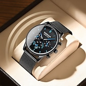 abordables Relojes mecánicos-Reloj de moda para hombre, cronógrafo de acero inoxidable, malla de cuarzo, reloj de pulsera para hombre, resistente al agua, luminoso, fecha, relojes deportivos para hombre.