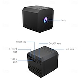 abordables Cámaras de red IP de interiores-Mini cámara de seguridad WiFi para interiores: cámara de vigilancia HD con visión nocturna y gran angular para el hogar, monitor de mascotas y bebés.