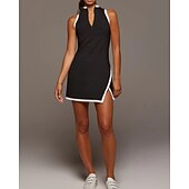 voordelige Dames jurk-Dames Lapwerk Tennisjurk Mouwloos Contrasterende binding Splitsen Ademend Tennis Augurkbal Yoga V-hals Jurken Zwart Wit Rood Spandex Tenniskleding