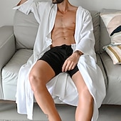 preiswerte Freizeithemden für Herren-Herren Sommerhemd Freizeithemd Strandhemd Schultertücher Weiß Langarm Einfarbig Tiefer V-Ausschnitt Urlaub Hawaiianisch Bekleidung Polyester Mode Lässig Bequem