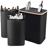 abordables Bac de recyclage-Poubelle de recyclage à double trou en tissu Oxford, panier à linge à cadre en bambou de 140 l avec couvercle et 2 sacs intérieurs en polyester, poubelle d&#039;intérieur pliable et conteneur de recyclage