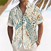 voordelige Geometrisch patroon-Voor heren Geometrisch Golven Abstracte kunst Overhemd Overhemd met knopen Aloha-shirt Korte mouw Mode-casual Buiten Vakantie Dagelijks gebruik Zomer Lente Strijkijzer 3D-afdrukken shirts met kraag