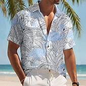preiswerte Vögel &amp; Tiere-Herren Flamingo Vogel Palmblatt Hemd Sommer Hawaiihemd Knopfhemd Kurzarm Hawaiianisch Resort Urlaub Ferien Strandbekleidung Sommer Frühling Umlegekragen 3D-Druck Hemden mit Kragen Rosa Blau Grün