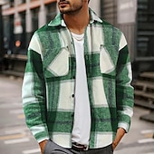 economico Camicie da uomo-Per uomo Camicia Camicia di flanella Sovracamicia Reticolo Esterno Strada Rosso Blu Verde Cachi Manica lunga Collo ripiegabile Primavera &amp; Autunno Abbigliamento
