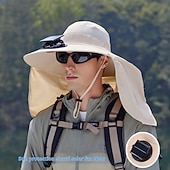 economico Fari anteriori-Cappello da pescatore a tesa larga con ventola solare - 1 pezzo, scialle protettivo per il collo, protezione solare, traspirante e rinfrescante, perfetto per campeggio estivo, escursioni e avventure di pesca