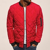 cheap Men&#039;s Downs &amp; Parkas-Men&#039;s Bomber Quilted Jacket Diamond Padded Jacket Winter Outdoor Chunky Varsity Flight Windproof Warm Trench Coat Top Quilted Seams Cotton Outwear Overcoat Full Zipper Camping Hiking Hunting Fishing
