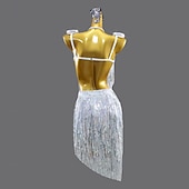 preiswerte Turnierkleid-Lateinischer Salsa-Tanz Kleid Kristall / Strass Quaste Pailletten Damen Leistung Party Ärmellos Chinlon Spandex