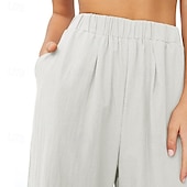 billige Shorts i bomullslin-Dame Linbukser i bomull Frekk Bukser Mote Gatemote Full lengde Naturlig عادي Lomme Elastisk midje comfy Utendørs Bekvem utendørs Ferie Aprikos Grå Svart Hvit Sommer Normal