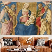 preiswerte Mittelalterlicher Wandteppich-Mittelalterlicher Wandteppich Religiöse Kunst großes Wandbild Dekor Foto Hintergrund Zuhause Schlafzimmer Wohnzimmer Dekoration Madonna und Kind mit Heiligen