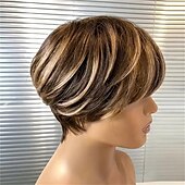 economico Parrucche di capelli veri senza cuffia-Capelli umani Parrucca Corto Liscio naturale Taglio corto spettinato Caschetto corto Riga laterale Taglio Scalato Naturale Designer Attaccatura Naturale Senza Cappuccio Capelli brasiliani Per donna