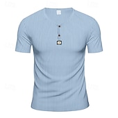 cheap Casual Henley Tee-Men&#039;s T Shirt Henley Shirt Tee Short Sleeve Shirt Short Sleeve V Neck Summer Plain Fashion Designer Basic Jacquard Vacation Street Going out Black White Khaki Top Tee for Men