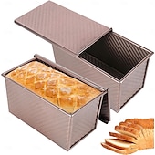 economico Stampi per torte-Confezione da 2 teglie per pane Pullman con coperchio, teglia per pane in cassetta, antiaderente, teglia per pane in cassetta a sgancio facile per cuocere il pane fatto in casa