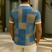abordables Polo à blocs de couleurs pour hommes-Homme Bloc de Couleur Chemises Polo Gaufre Manche Courte Polos Chemises à Col Vêtement décontracté de travaile Affaires Athleisure Tenue quotidienne Boutons Avec Poches Impression 3D Été Noir Bleu