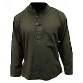 abordables Chemises décontractées-Homme Chemise Chemise d&#039;été Chemise Décontractée Chemise de Plage Chemise Boutonnée Noir Jaune Orange Vert Véronèse Bleu de minuit manche longue Uni Band Collar Vacances Hawaïen Vêtement Tenue