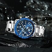 abordables Relojes de Cuarzo-Reloj de negocios de lujo para hombre: cronógrafo de pulsera de cuarzo resistente al agua con correa de acero inoxidable para uso formal e informal con visualización de fecha.