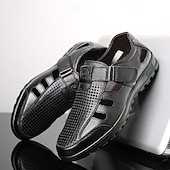 baratos Sandálias de vestir-Men's Sandals Walking Casual PU Leather Breathable Comfortable Slip Resistant Buckle Black Brown Summer Spring Fall