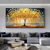 preiswerte Baumölgemälde-handgemachtes original goldenes Ölgemälde Baum des Lebens auf Leinwand abstrakte Baumlandschaft Wandkunst für Wohndekoration mit gespanntem Rahmen ohne Innenrahmen Gemälde
