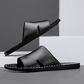 economico Infradito da Vacanza-sandali da uomo in similpelle marrone con punta aperta – comode scarpe estive slip-on per la spiaggia, la piscina o il relax casual