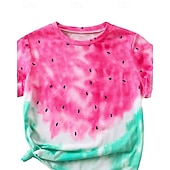 cheap Girl's Casual Tees &amp; Blouses-Kids Girls' T shirt Tie Dye School Short Sleeve Crewneck Daily 4 years+ Summer Pink Red
