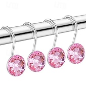 cheap Shower Curtains-12 Pcs Acrylic Decorative Rolling Diamond Shower Curtain Hooks Rust Proof Rhinestones Crystal Bling Shower Curtain Hooks for Curtain and Shower Rod, Clear Round