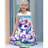 cheap 3D Unicorn Dress-Girls&#039; 3D Unicorn Dress Sleeveless Summer Spring Vacation Daily Holiday Princess Beautiful Sweet Kids 4-12 Years Casual Dress A Line Dress Knee-length Regular Fit
