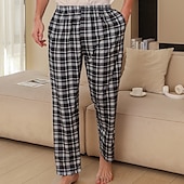 preiswerte Schlaf unten-Herren Freizeitkleidung Karierte hose Lounge Hose Karomuster Mode Klassisch Lässig Heim Täglich Bett Polyester Komfort Atmungsaktiv Weich Hose Elastischer Bund Frühling Herbst Schwarz Rote