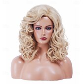 economico Parrucche storiche-Parrucche sintetiche bionde per donne, parrucca lunga e ondulata, traspirante, senza cappuccio, resistente al calore, per cosplay anni &#039;70 e &#039;80, per Halloween, da indossare tutti i giorni