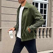 economico Giubbotti e cappotti da uomo-Per uomo Giacca Camicia Giacca di transizione Quotidiano Leggero Tasca Primavera Autunno Semplice Classico Bavero Nero Marrone Verde Beige Grigio Giacca