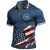  4th of July 2026 250th Men's American US Flag Zip Polo Shirts Short Sleeve Polo Shirts Collared Shirts Casual Athleisure Daily Wear 3D Print Summer Blue Green Gray